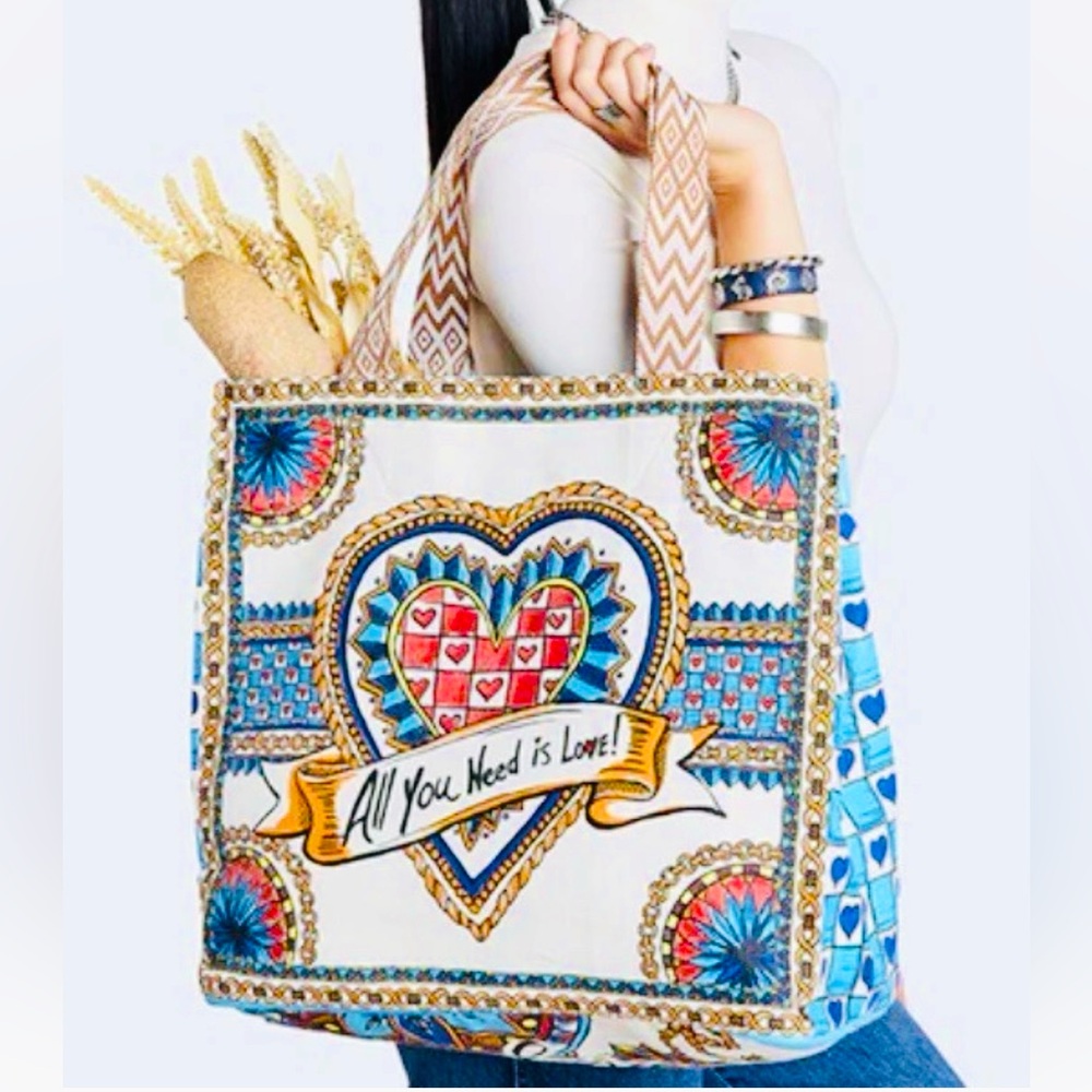 Brighton NWT Believe in Love Stunning Colorful Large Heavy Duty‎ Canvas Tote